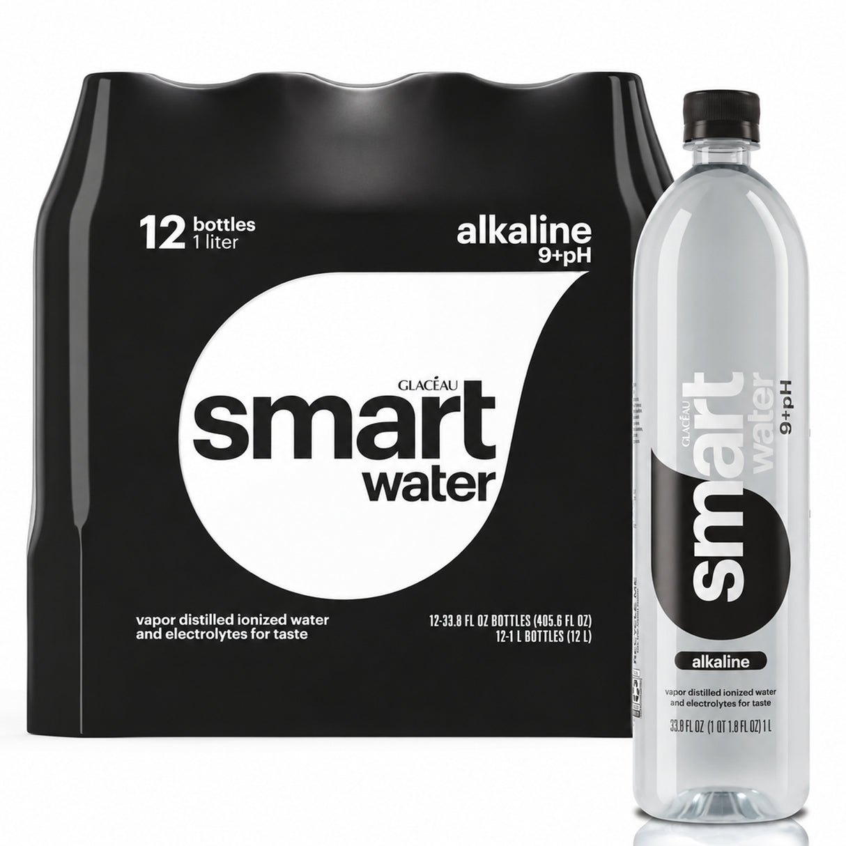 Smartwater Alkaline with Antioxidant Water Bottles 1 Liter - 12ct