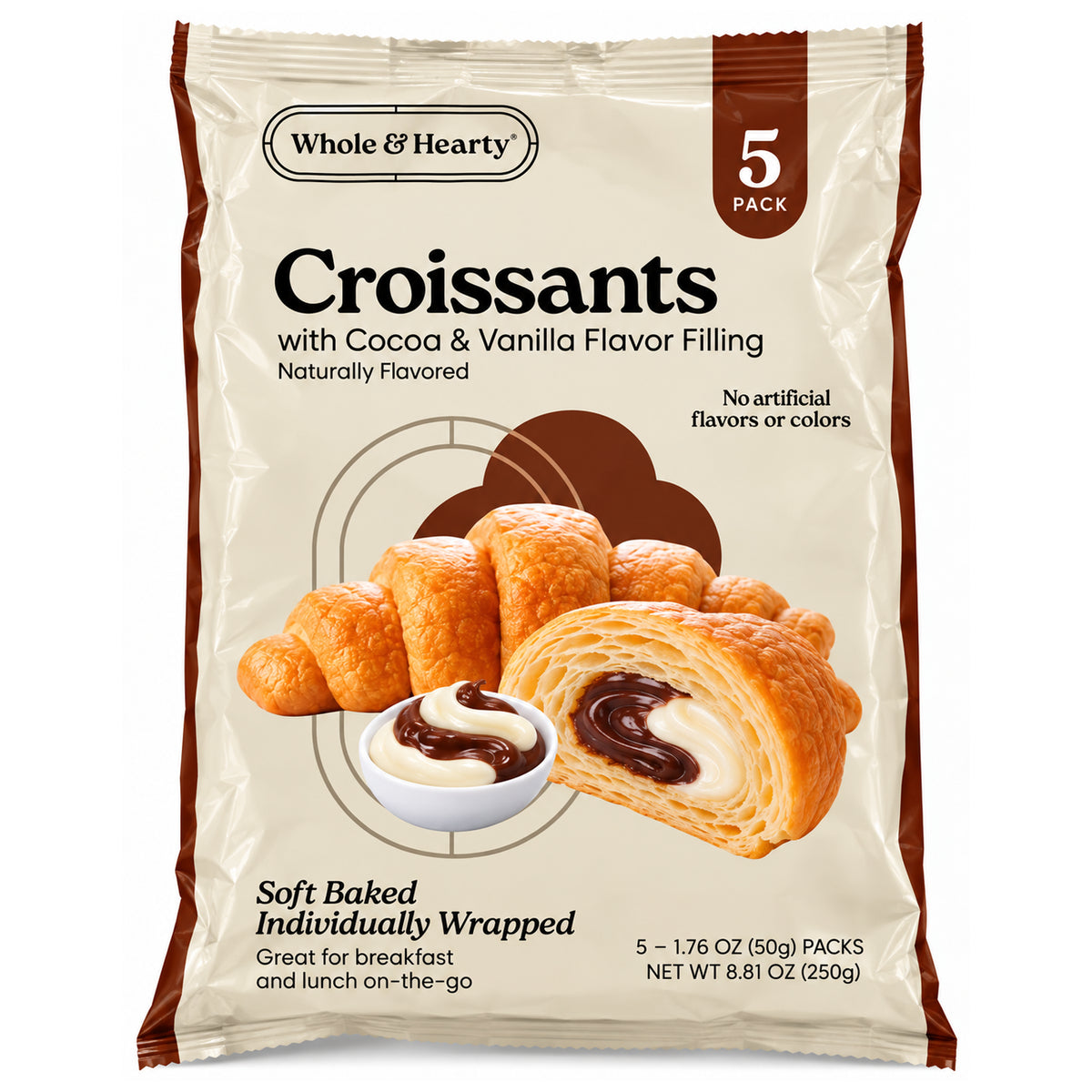 Whole & Hearty Cocoa & Vanilla Flavor Filling Croissants 1.76oz - 5ct