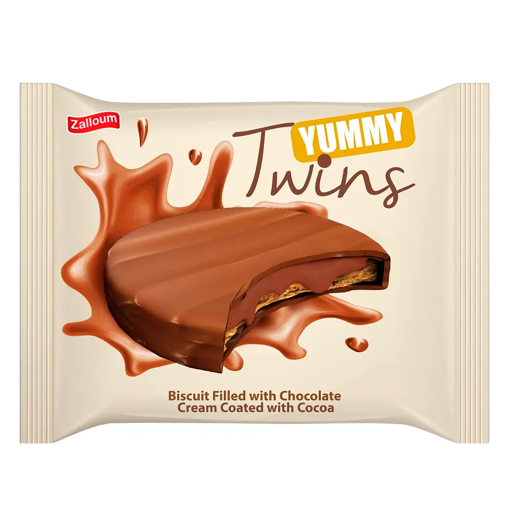 Zalloum Twins Yummy Coated Biscuit Filled with Chocolate Cream - 24ct (6 pcs)