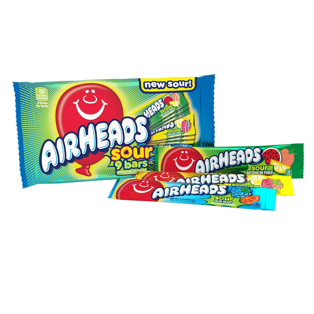 Airheads Sour Candy 9 Bars - 15ct