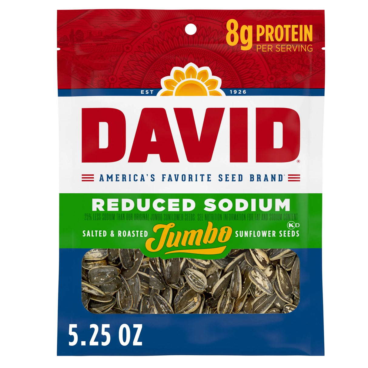 David Original Reduced Sodium Jumbo Sunflower Seeds 5.25oz Peg
