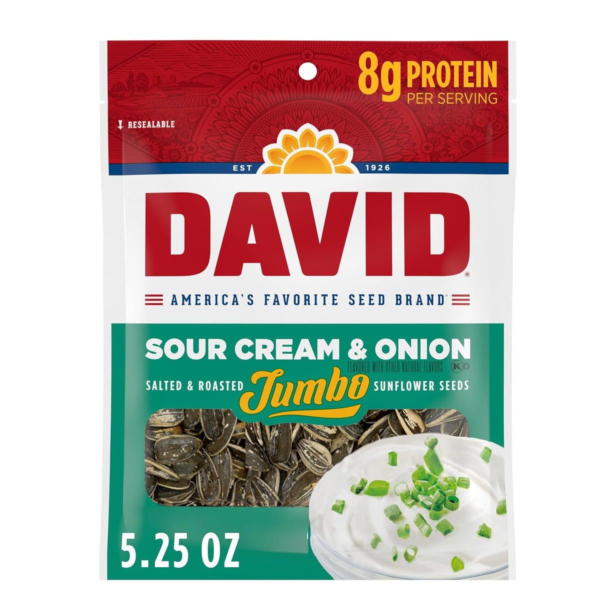 David Sour Cream & Onion Jumbo Sunflower Seeds 5.25oz Peg