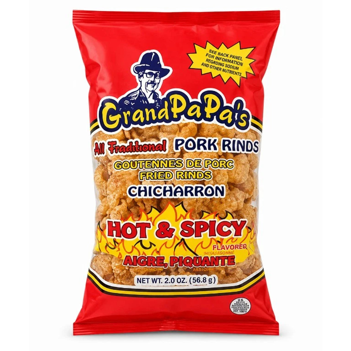 Grandpapa's Hot & Spicy Pork Rinds 2oz Single