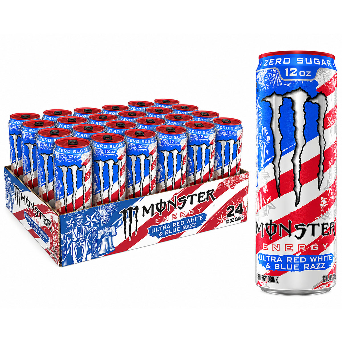 Monster Energy Ultra Red White & Blue Razz 12oz - 24ct