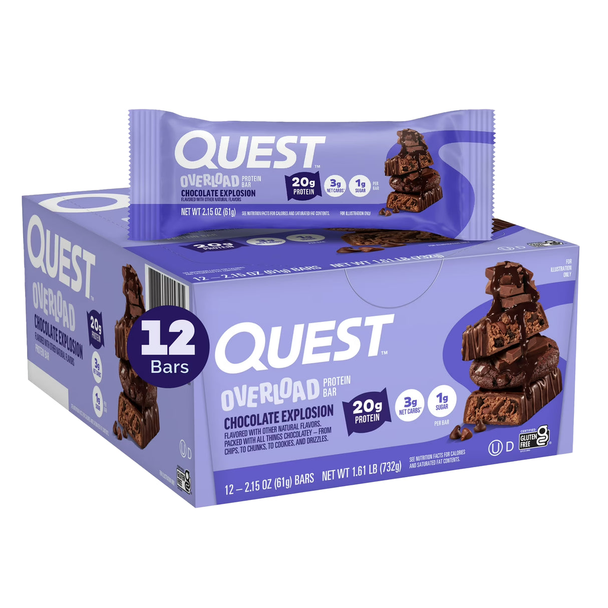 Quest Overload Chocolate Explosion Protein Bar 2.12oz - 12ct